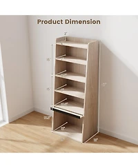 Gouun 6-Tier Bookcase Freestanding Ladder Bookshelf with 2 Adjustable Shelves Flip Up Door