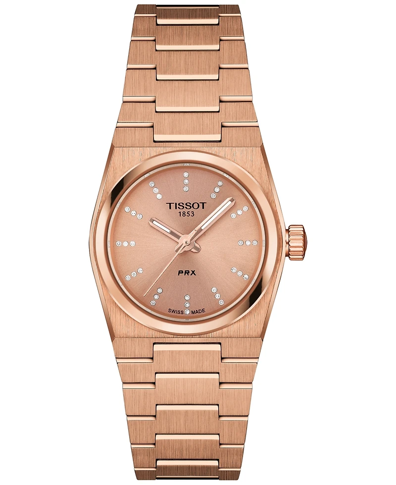 Tissot Women's Swiss Prx Diamond (1/20 ct. t.w.) Rose Gold-Tone Stainless Steel Bracelet Watch 25mm