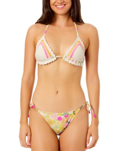 Salt Cove Juniors Crochet Halter Triangle Bikini Top Floral Side Tie Bikini Bottoms Exclusively At Macys