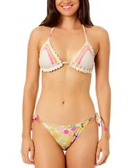 Salt Cove Juniors Crochet Halter Triangle Bikini Top Floral Side Tie Bikini Bottoms Exclusively At Macys