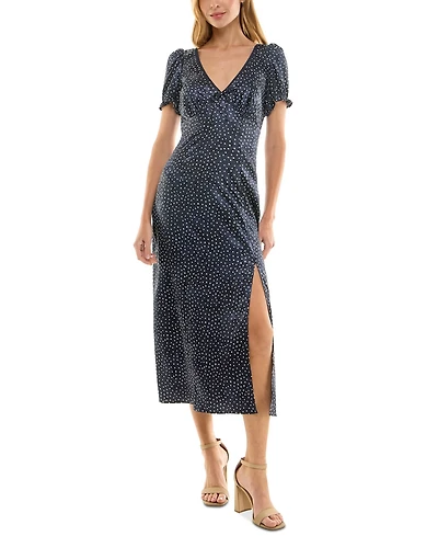 Crystal Doll Juniors' Printed Jacquard Satin Midi Dress