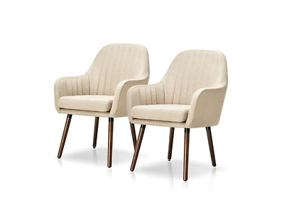 Slickblue Set of 2 Retro Grey Linen Upholstered Accent Chair with Stylish Wood Legs