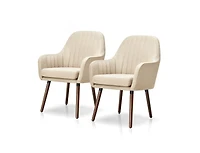 Slickblue Set of 2 Retro Grey Linen Upholstered Accent Chair with Stylish Wood Legs