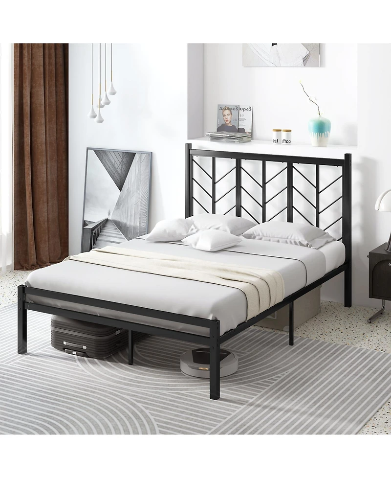 Gouun Full Size Platform Bed with Headboard and Metal Frame-Full Size