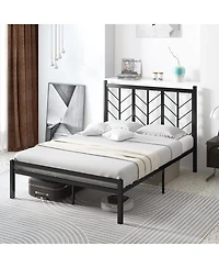 Gouun Full Size Platform Bed with Headboard and Metal Frame-Full Size