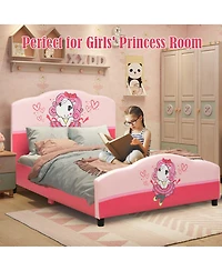 Gouun Kids Children Upholstered Platform Toddler Girl Pattern Bed