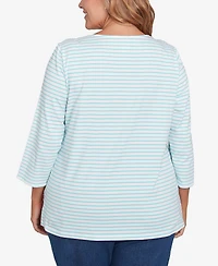 Ruby Rd. Plus Size Floral Embroidered Script Stripe Top