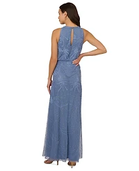 Adrianna Papell Petite Beaded Embellished Halter Gown