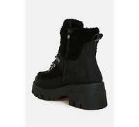 Wellerman Faux Fur Detail Chunky Hiker Boots