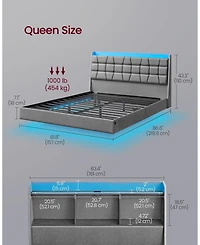 Slickblue Queen Size Floating Bed Frame with Led Lights for Modern Bedroom Decor