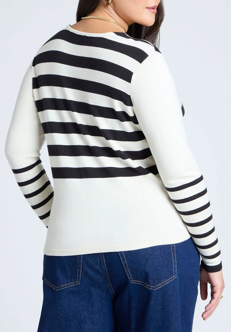 Eloquii Women's Abstract Striped Sweater