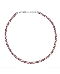 American West Jewelry Sterling Silver Multi-Color Braided Pink, Maroon and Berry Leather Necklace, 20 to 22 Inches