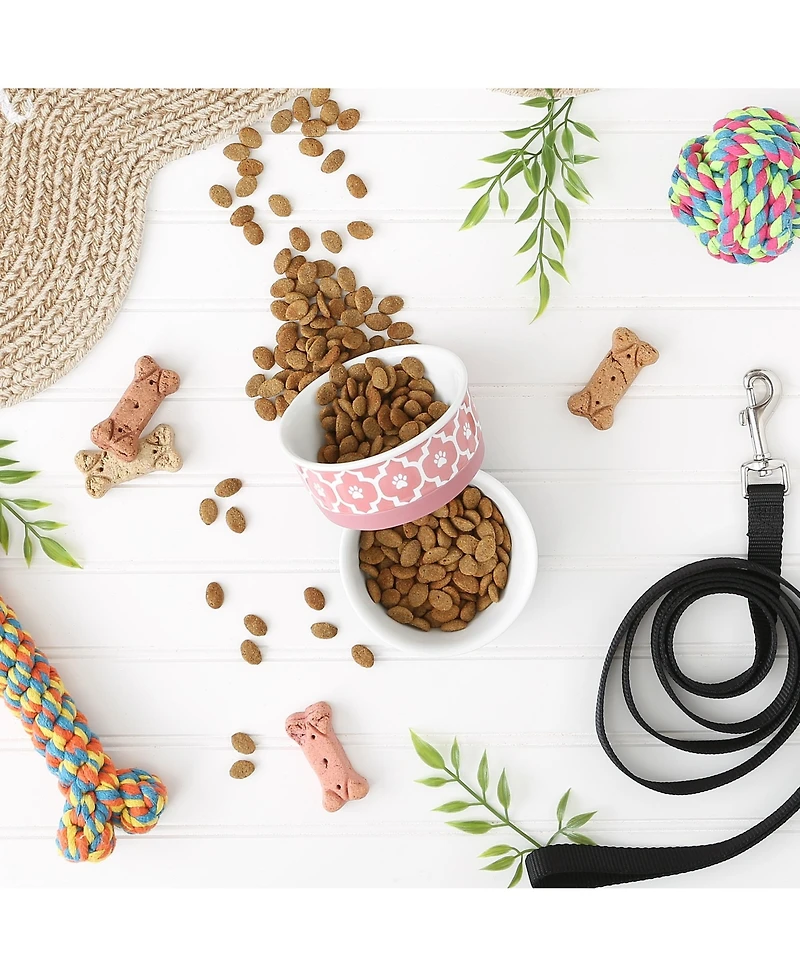 Bone Dry Lattice Paw Print Pet Bowl Set/2
