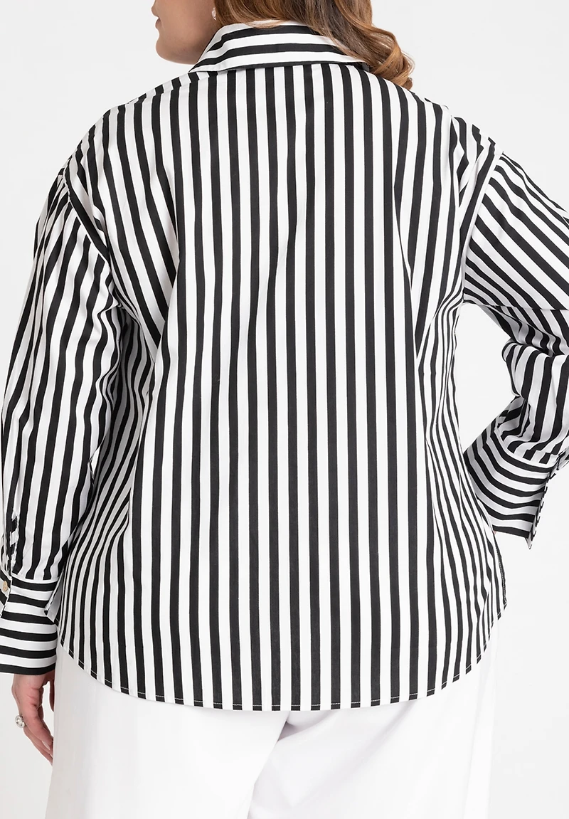 Eloquii Women's Preppy Striped Button Down