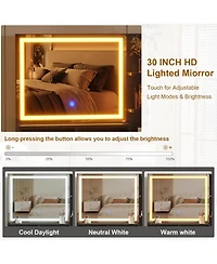 gaomon Makeup Vanity Desk with Lights & Power Outlet, Big Modern Fluted Vanity Desk with 30" Hd Lighted Mirror, 5 Drawers and Storage Shelf，Dre