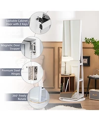 Gouun 360 Rotating Mirrored Jewelry Cabinet Armoire 3 Color Led Modes Lockable
