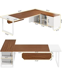 Tribesigns 70.8" Executive Desk with 55" File Cabinet, Modern L Shaped Computer Storage Shelves and Large f