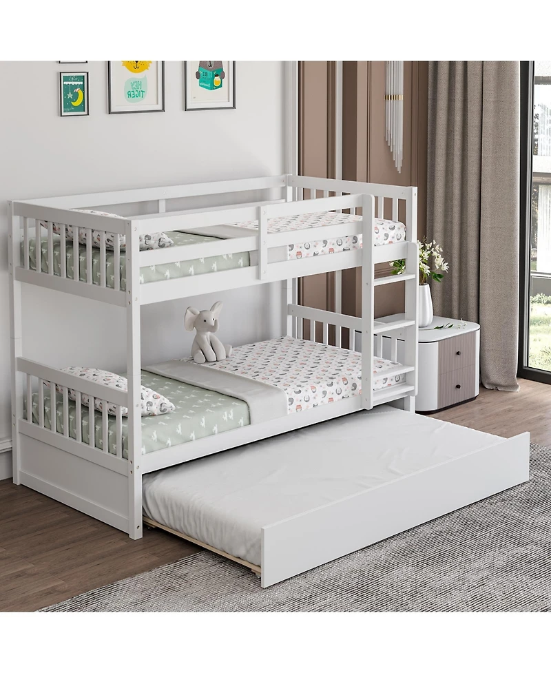 Twin Over Twin Bunk Bed with Pull-out Trundle and Ladder