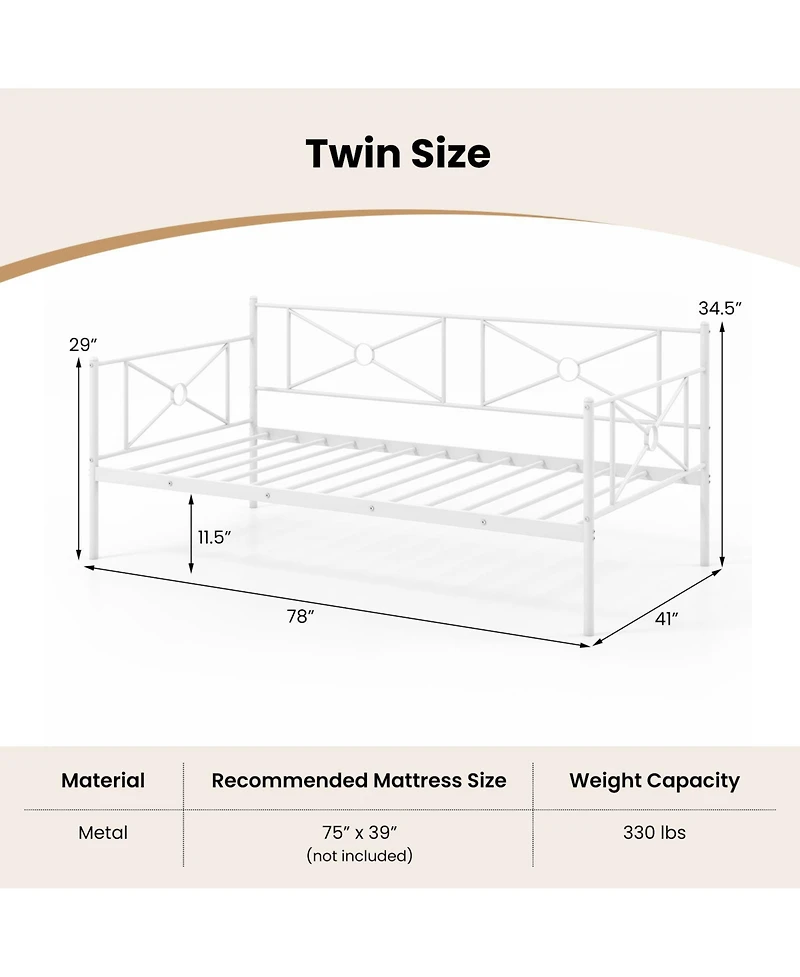Gouun Metal Daybed Twin Bed Frame Stable Steel Slats Sofa Bed