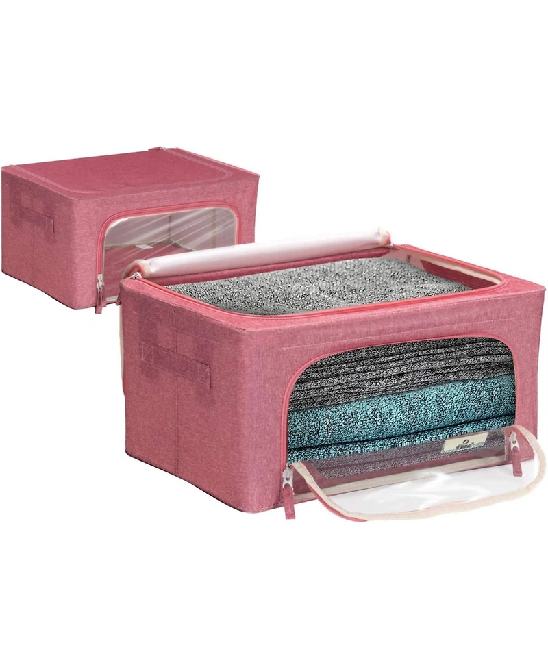 Sorbus 2 Pack Small Foldable Storage Box - Metal Frame, Oxford Fabric, Large Window & Handles - Organization for Bedroom, Linens & Clothes (Pink)