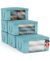 Sorbus Pack Medium Foldable Clothes Storage Bags with Clear Window, Zipper Lid and Carry Handles - for Organizing Bedroom, Closet