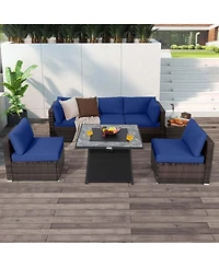 Costway 7 Pcs Patio Furniture Set with 35" Propane Gas Fire Pit Table & Waterproof Cover