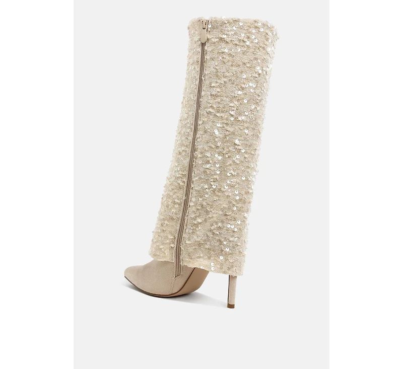 Sin City Sequinned Fold-Over Calf Boots