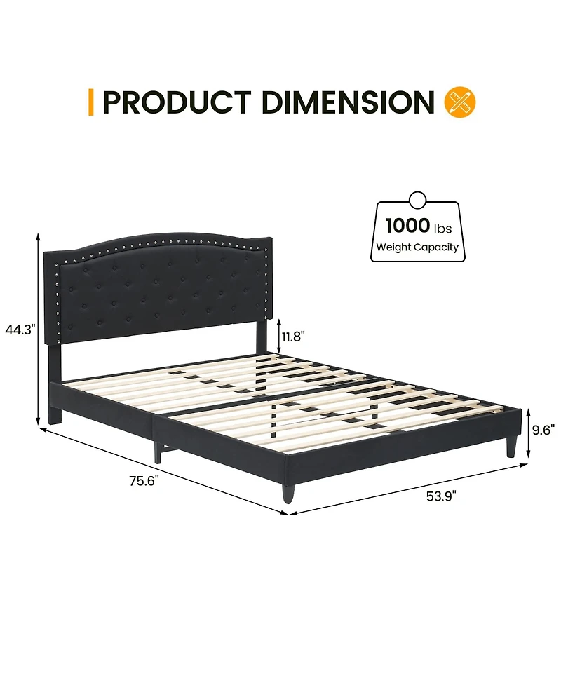 gaomon Full Bed Frame with Adjustable Headboard, Platform Bed Frame