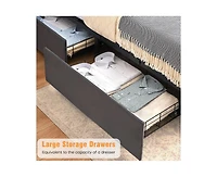 gaomon King Size Bed Frame with Charging Station and 4 Storage Drawers, Velvet Upholstered Tall Tufted Wingback Headboard and Storage Shelf, No Box Sp