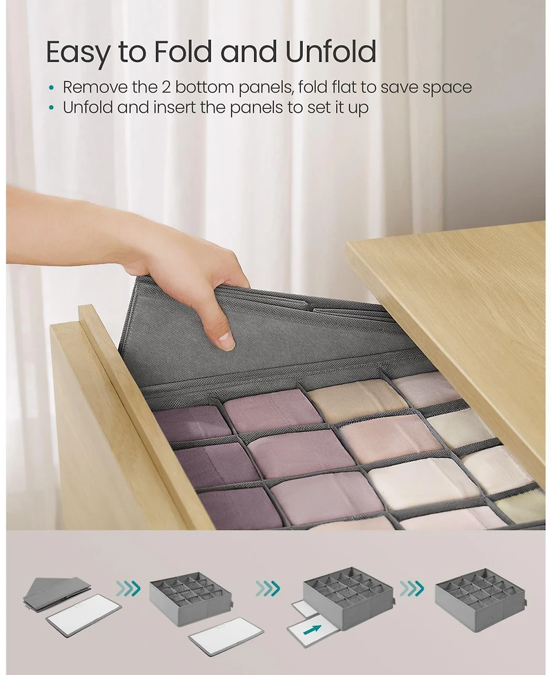Set of 6 Foldable Drawer Organizers with 80 Cells for Socks, Underwear, Closet Use
