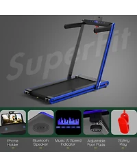 Gymax 2.25HP Folding Treadmill 2-in-1 Walking Running Machine w/ App & Remote Control