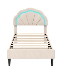 Gouun Upholstered Led Bed Frame With Adjustable Flower Headboard Metal Support Feet Twin Size