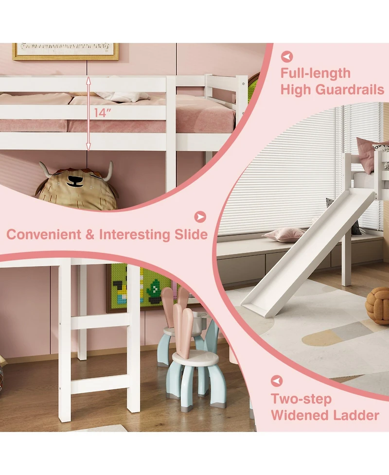 Gouun Twin Size Wooden Loft Bed with Slide and Ladder