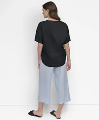 Dkny Women's Seamed-Front V-Neck Curved-Hem Linen Blouse