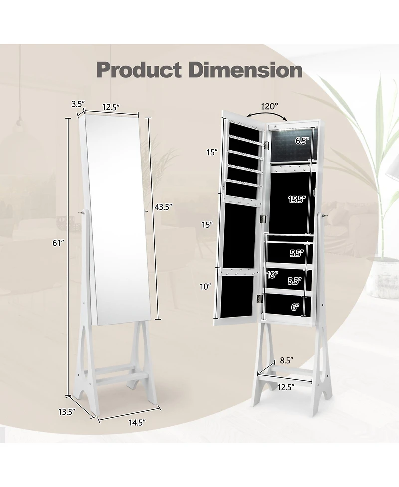 Gouun Freestanding Jewelry Cabinet Armoire Organizer with Bevel Edge Mirror