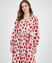 T Tahari Women's Printed Faux-Wrap Long-Sleeve Midi Dress