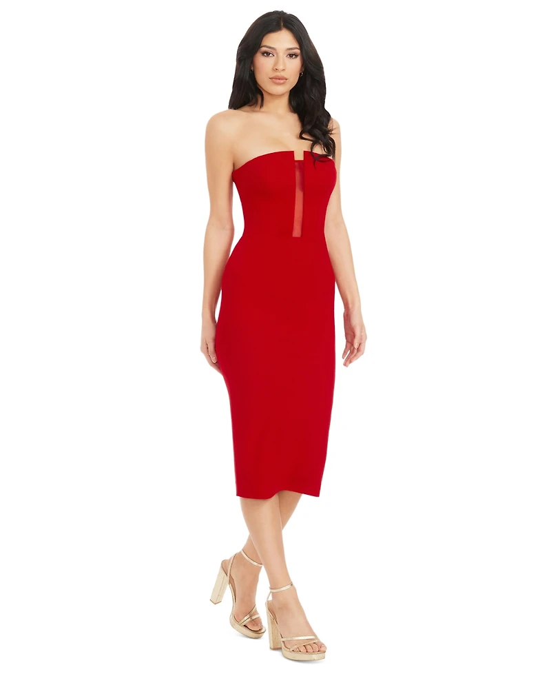 Dress the Population Women's Erica Strapless Plunge-Neck Bodycon Midi Dress