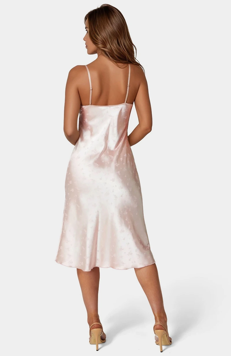 Bebe Women's Satin Jacquard Midi Slip Dress, Small, Pink