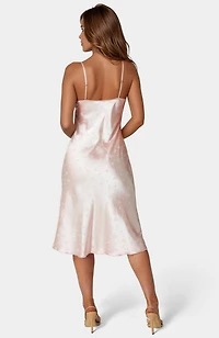 Bebe Women's Satin Jacquard Midi Slip Dress, Small, Pink