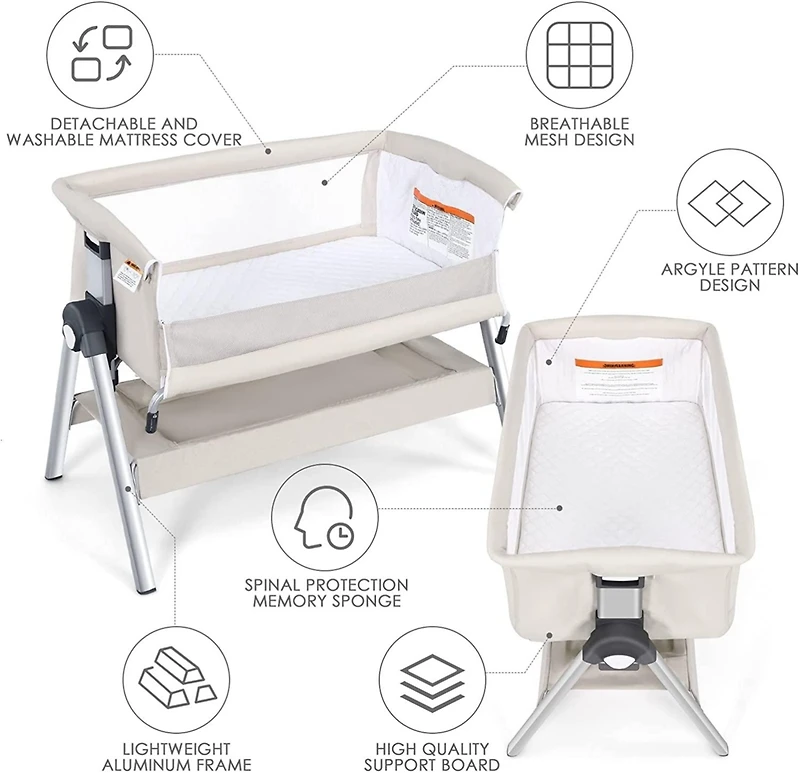 Gouun Portable Bedside Bassinet - Adjustable Height & Angle