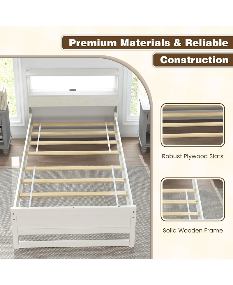 Gouun Twin Size Bed Frame with Storage Headboard Charging Station