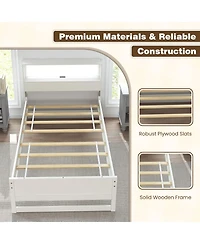 Gouun Twin Size Bed Frame with Storage Headboard Charging Station