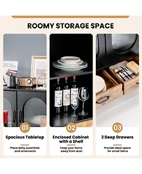 Gouun Kitchen Industrial Buffet Sideboard with Tempered Glass Doors