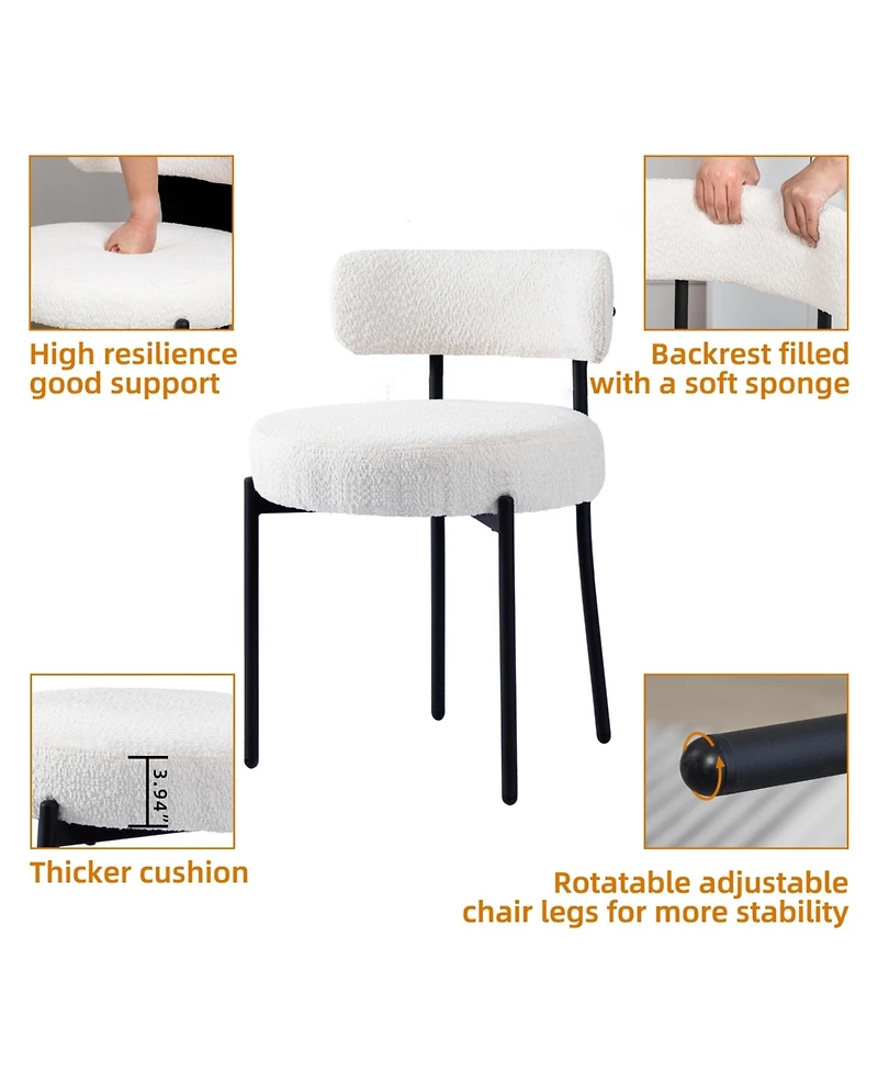 Dyhome Dining Chairs Set of 6, Mid-Century Modern Chairs, Curved Backrest Round Upholstered Boucle Sherpa Chair with Metal Legs
