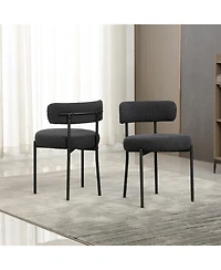 Dyhome Dining Chairs Set of 6, Mid-Century Modern Chairs, Curved Backrest Round Upholstered Boucle Sherpa Chair with Metal Legs