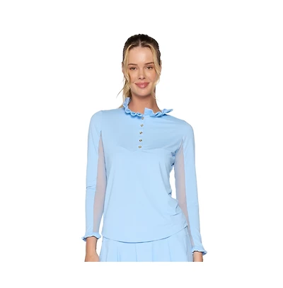 G Lifestyle Clothing Women's Long Sleeve Ruffle Top With Buttons