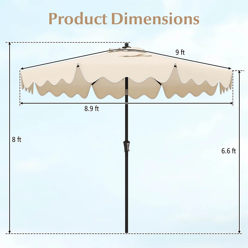 Costway 9 Ft Patio Umbrella 2-Tier Market Table with Sun-Protective Canopy
