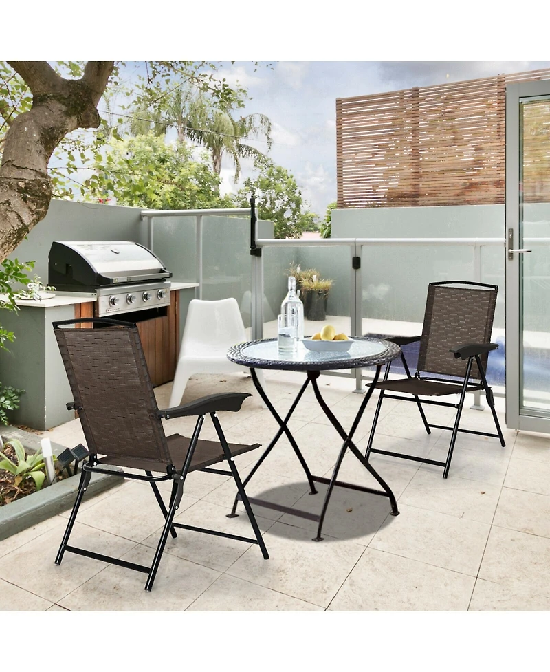 Gouun 2 Pieces Folding Sling Chairs with Smooth Armrests and Adjustable Back for Patio