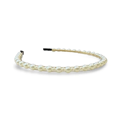 Thin Embellished Headband - White Pearl