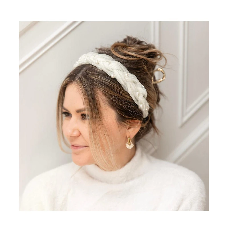 Blushing Braid Headband - White Pearl